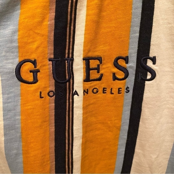 GUESS Men Multicolor Striped Embroidered Short Sleeve Top Size Medium - Picture 2 of 6